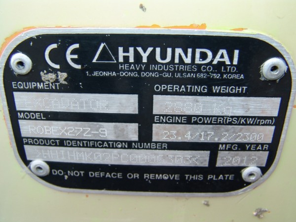 Hyundai Robex 27z-9 ciocan hidraulic Greutate de operare 2880 kg  piese din cauciuc